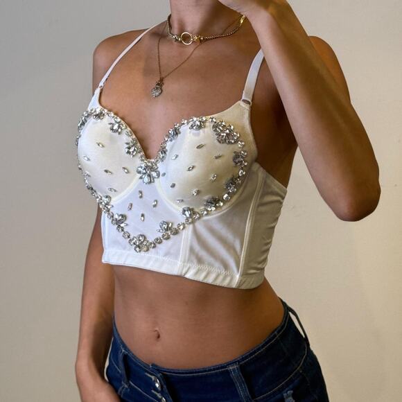 White Bustier with Rhinestones - Picture 2 of 5